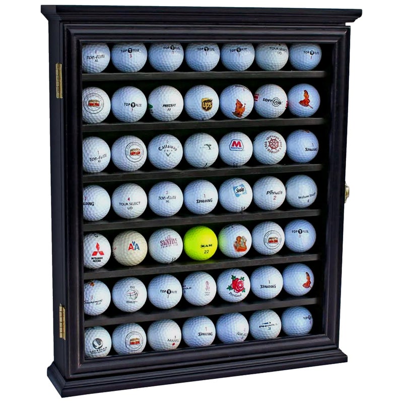 DisplayGifts 49 Golf Ball Display Case Cabinet Wall Rack Holder Frame with Lockable Door, Wall Mounted or Stand a Counter Top Black Finish Great Golfer's Gift - Image 2